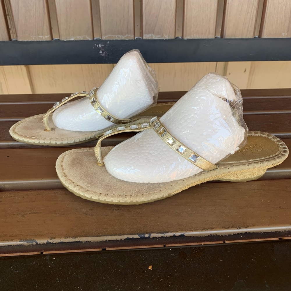 Cole Haan Gold Rhinestone Sandals-Women’s Size 7.5B-Flip Flops-Thongs-Bling